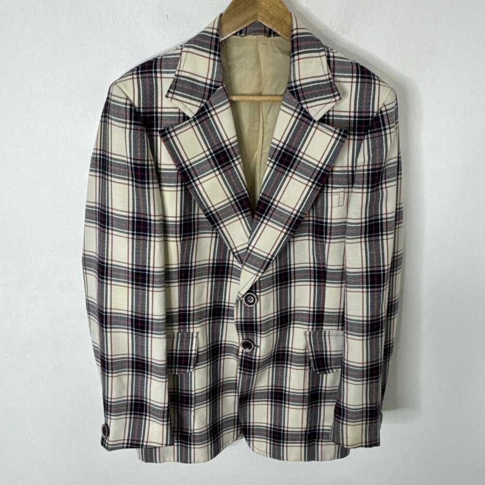 VTG 70s Plaid Sport Coat Men’s 40 Blazer Jacket WKRP‎ Herb Style Wool Blend